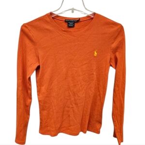 Ralph Lauren Polo Orange Preppy Long Sleeve Tee Sz Lg